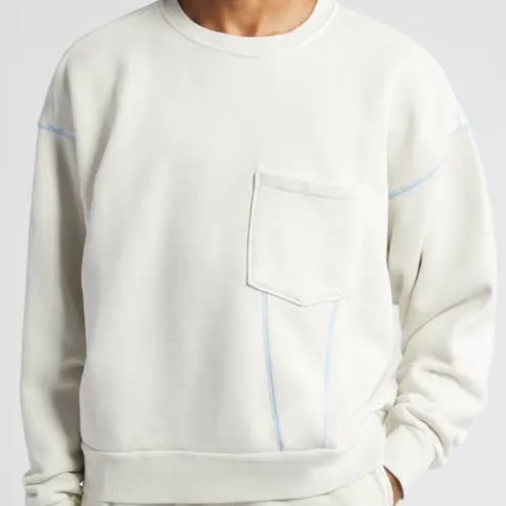 Elwood Contrast Stitch Crewneck Sweatshirt Pocket Lotus White Organic Cotton S
